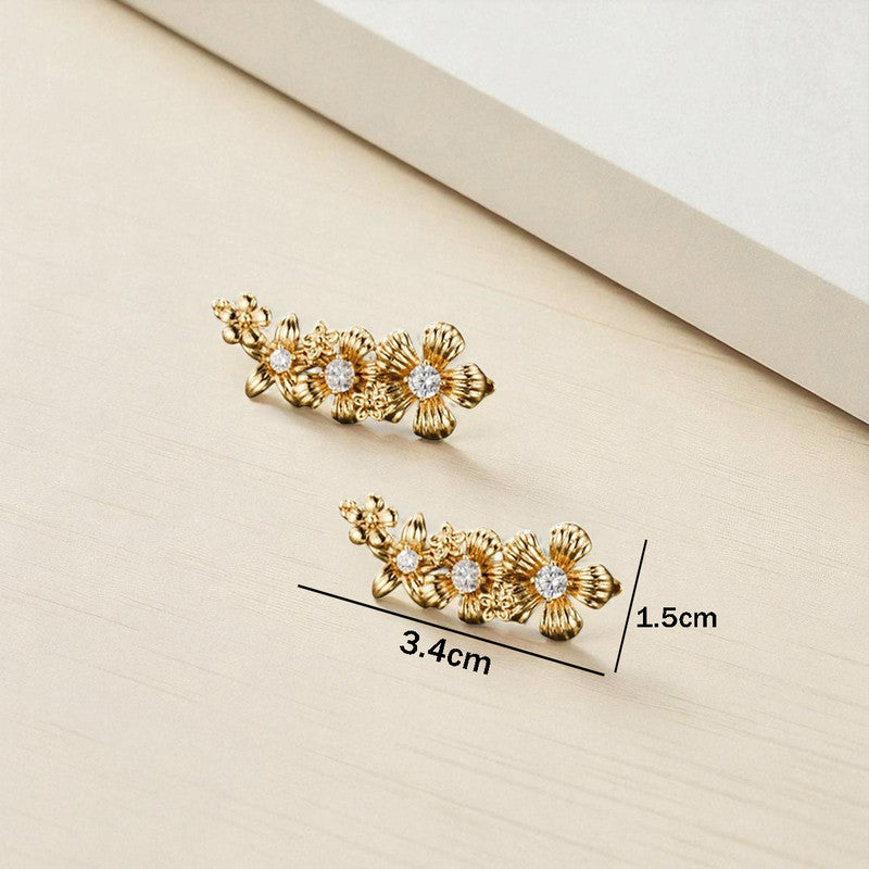 Xuping Jewelry Gold-Plated Gold Toned Contemporary AD Studded Floral Drop Earrings