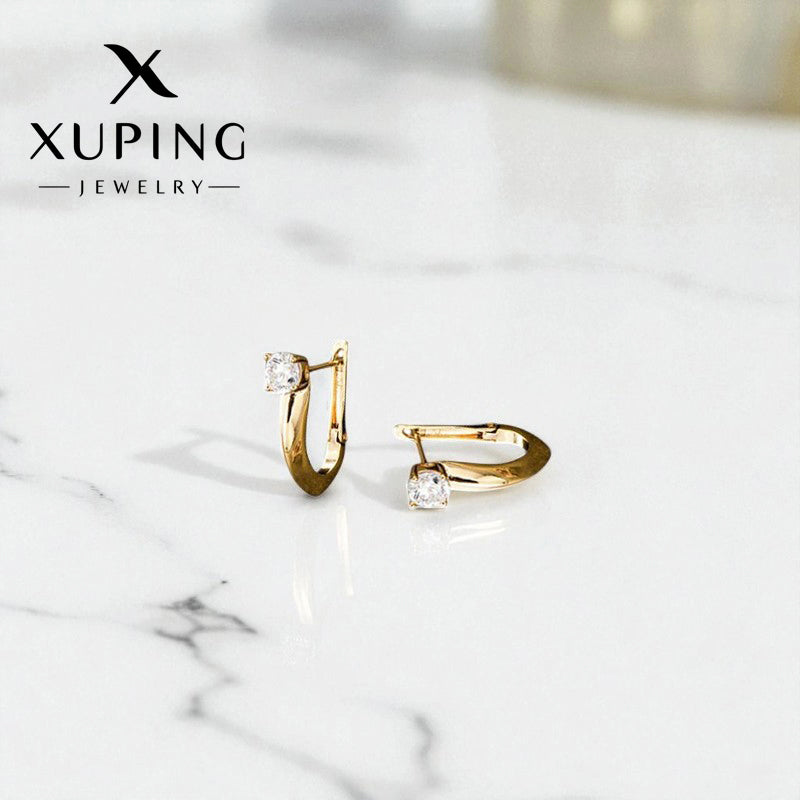 Xuping Jewelry Gold-Plated Gold Toned AD Studded Contemporary Hoop Earrings