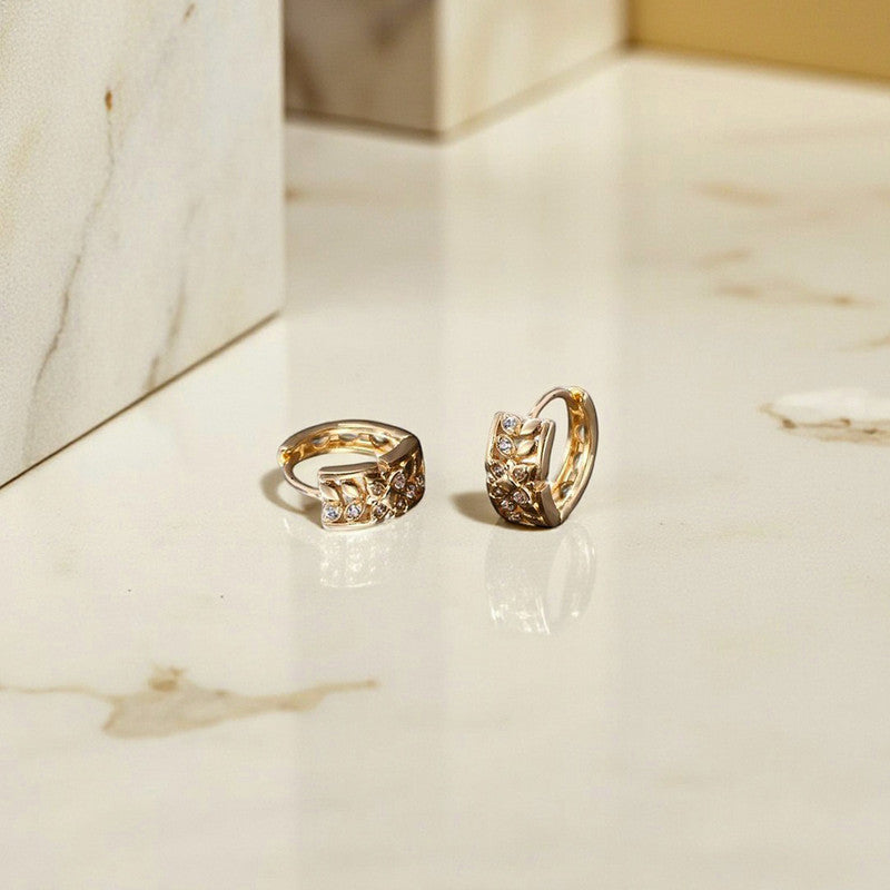 Xuping Jewelry Gold-Plated Gold Toned AD Studded Leaf Themed Contemporary Hoop Earrings