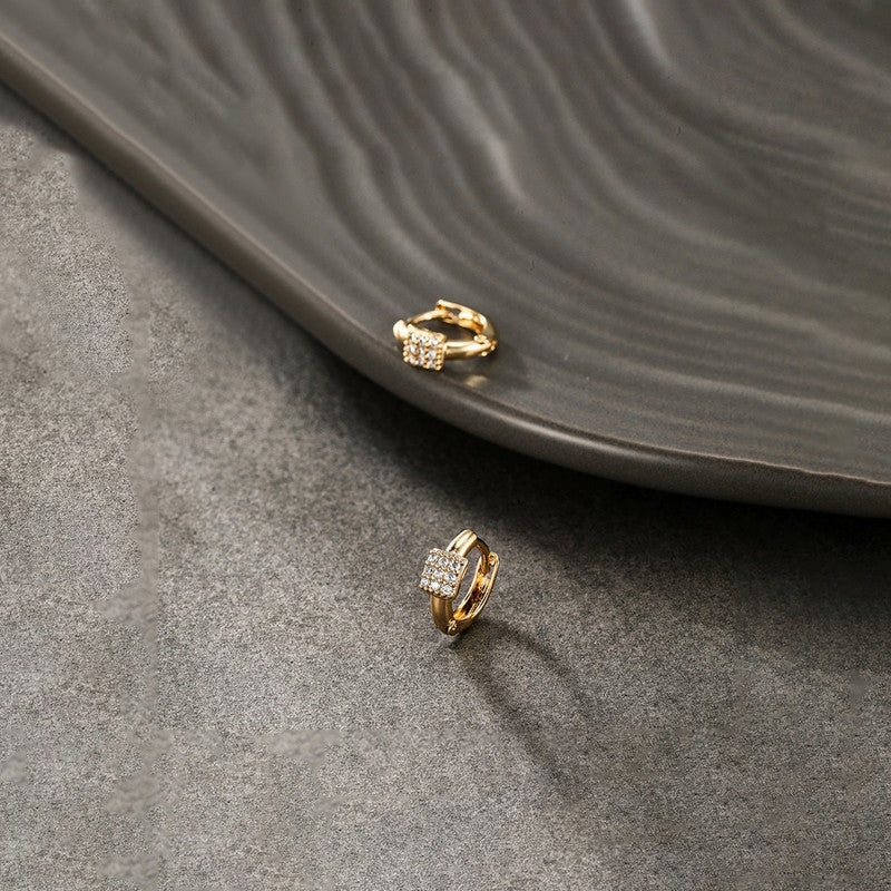 Xuping Jewelry Gold-Plated Gold Toned Contemporary Square Shaped AD Studded Hoop Earrings