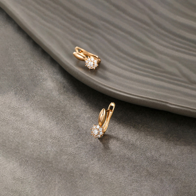 Xuping Jewelry Gold-Plated Gold Toned Contemporary Floral Shaped AD Studded Hoop Earrings