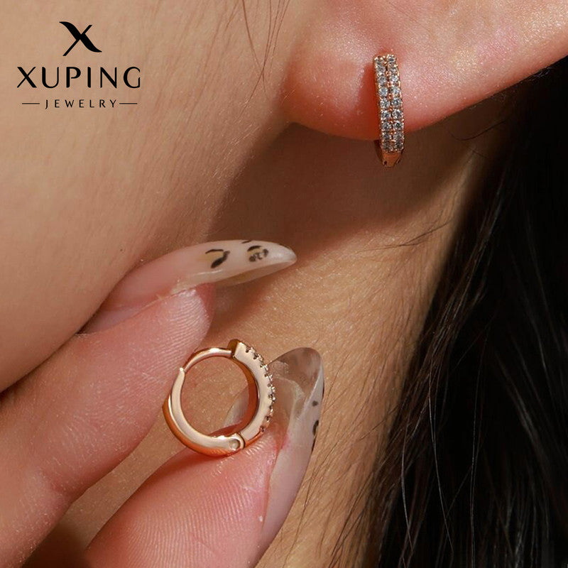 Xuping Jewelry Gold-Plated Gold Toned AD Studded Contemporary Hoop Earrings