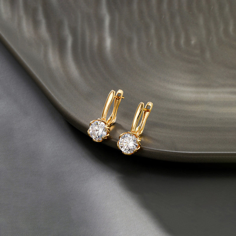 Xuping Jewelry Gold-Plated Gold Toned Contemporary Round Shaped AD Studded Hoop Earrings