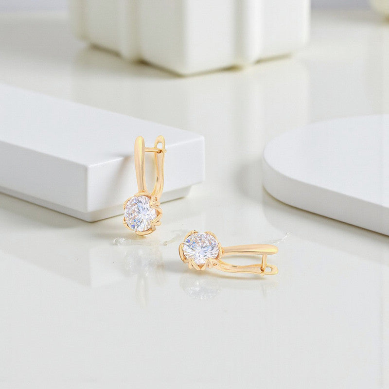 Xuping Jewelry Gold-Plated Gold Toned Contemporary Round Shaped AD Studded Hoop Earrings