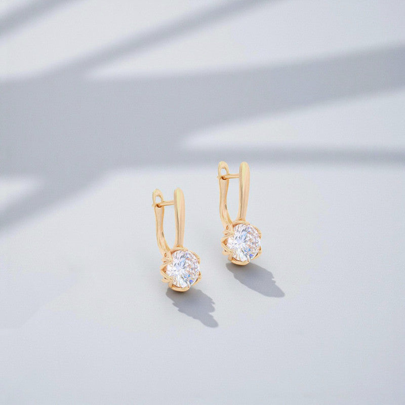 Xuping Jewelry Gold-Plated Gold Toned Contemporary Round Shaped AD Studded Hoop Earrings