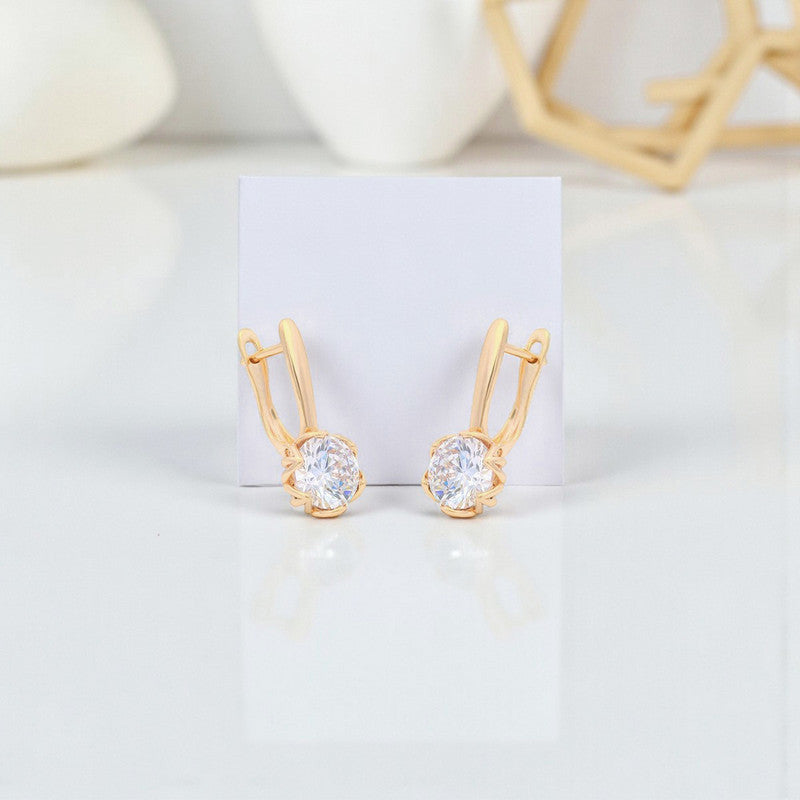 Xuping Jewelry Gold-Plated Gold Toned Contemporary Round Shaped AD Studded Hoop Earrings