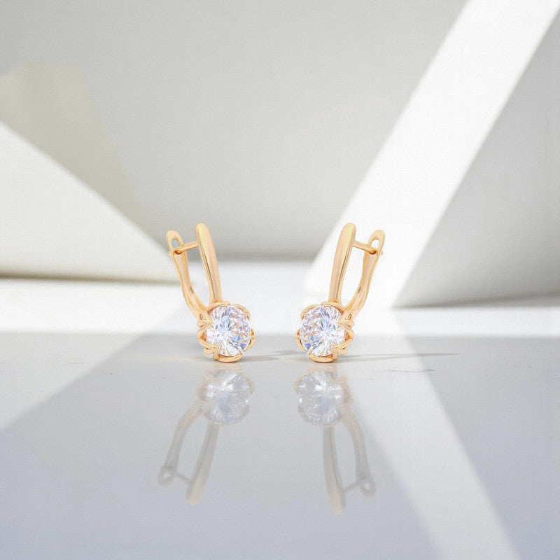 Xuping Jewelry Gold-Plated Gold Toned Contemporary Round Shaped AD Studded Hoop Earrings