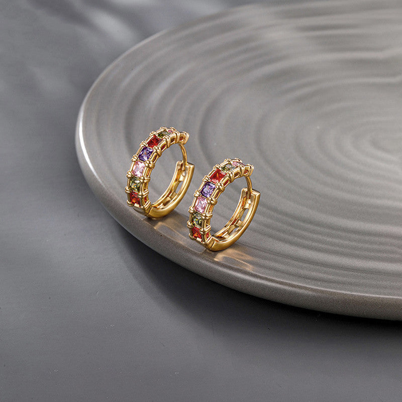 Xuping Jewelry Gold-Plated Multicolour AD Studded Hoop Earrings