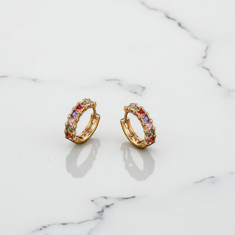 Xuping Jewelry Gold-Plated Multicolour AD Studded Hoop Earrings