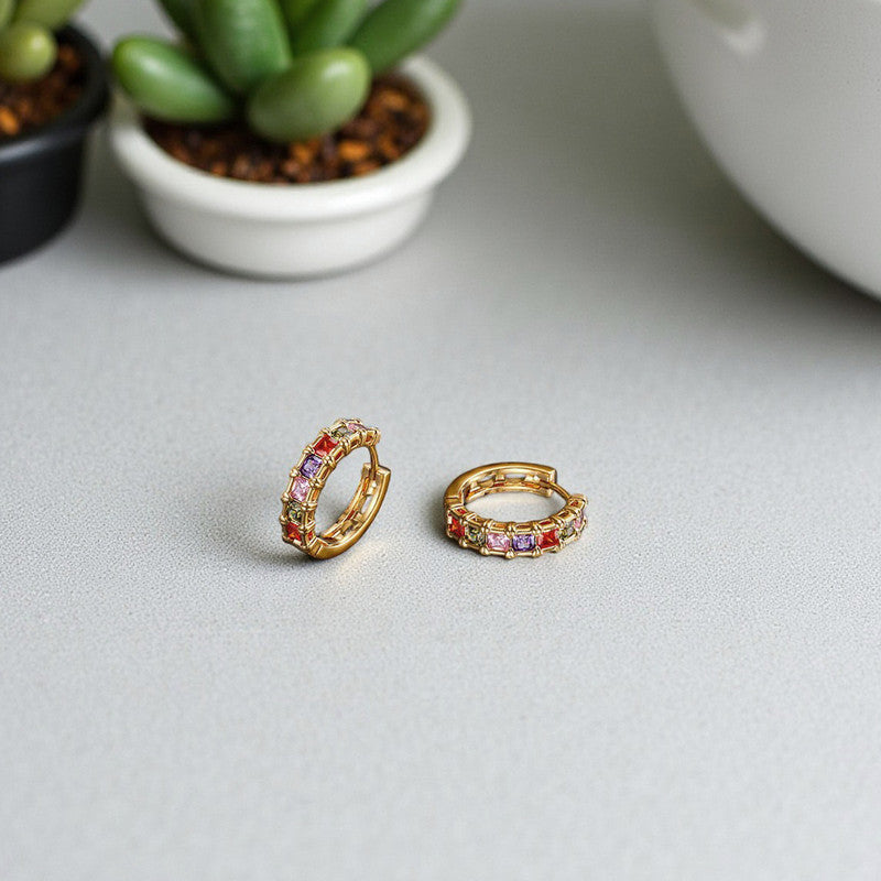 Xuping Jewelry Gold-Plated Multicolour AD Studded Hoop Earrings