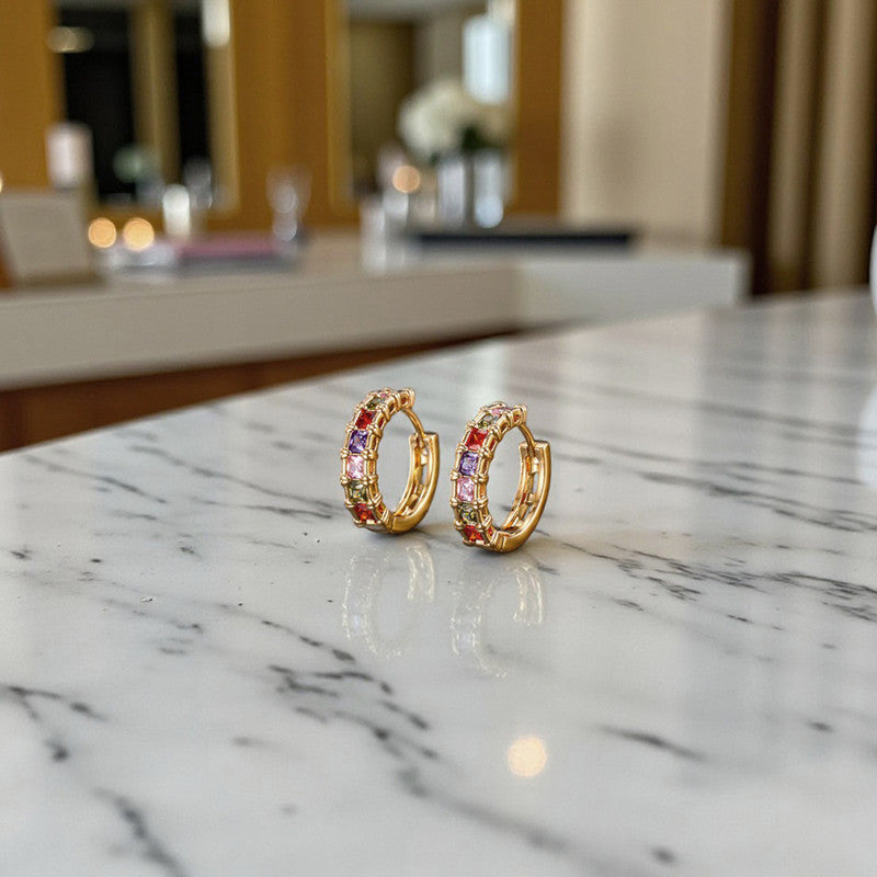 Xuping Jewelry Gold-Plated Multicolour AD Studded Hoop Earrings