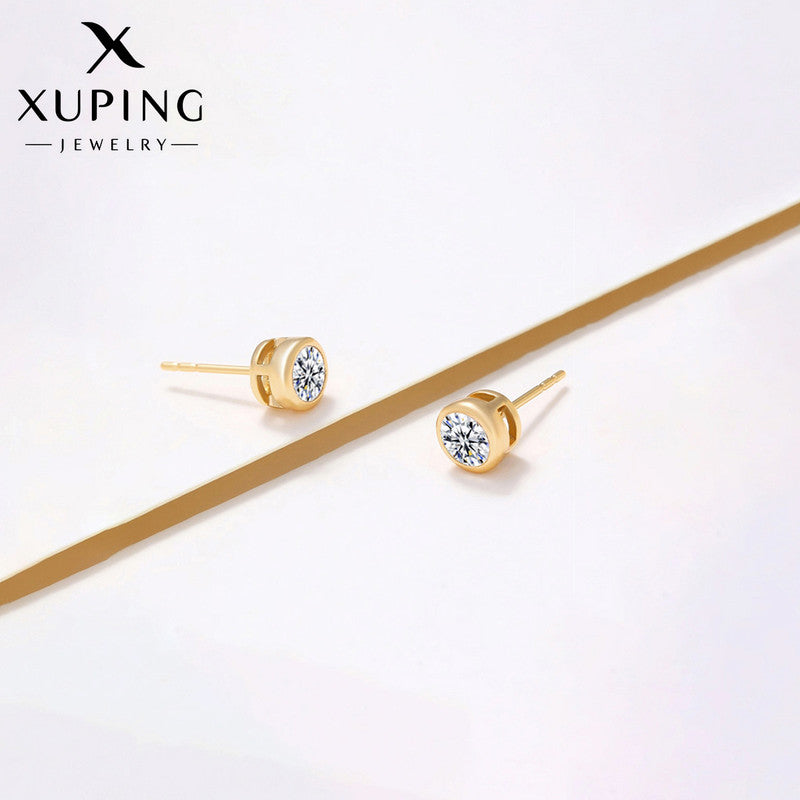 Xuping Jewelry Gold-Plated Gold Toned AD Studded Contemporary Stud Earrings