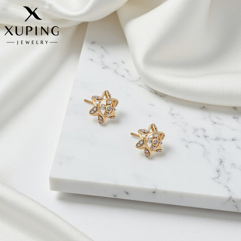 Xuping Jewelry Gold-Plated Gold Toned Star Themed AD Studded Contemporary Stud Earrings
