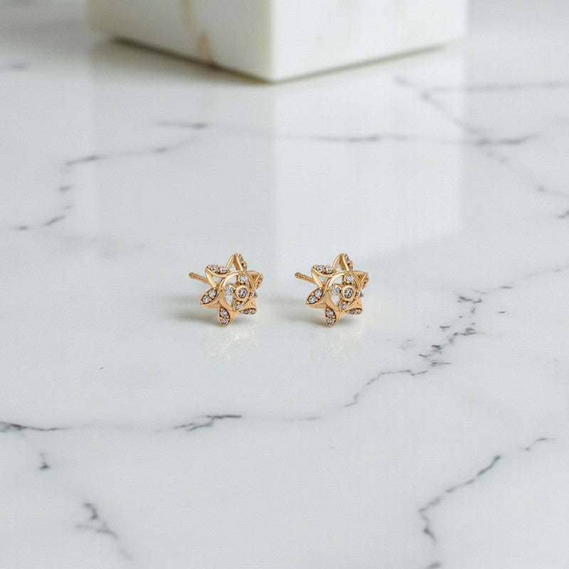 Xuping Jewelry Gold-Plated Gold Toned Star Themed AD Studded Contemporary Stud Earrings