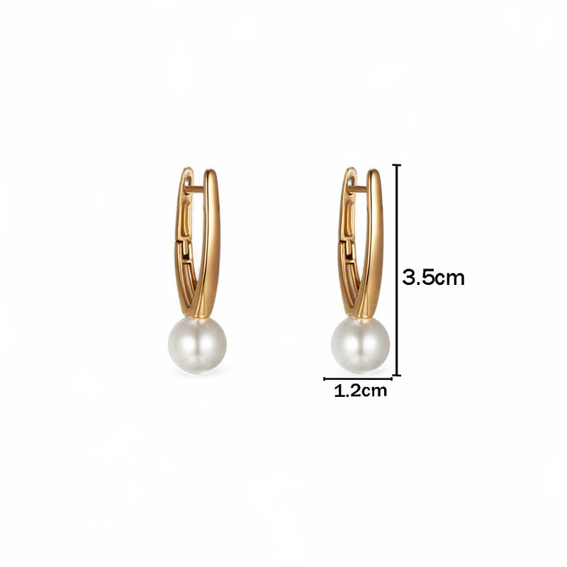 Xuping Jewelry Gold-Plated Gold Toned Pearl Studded Contemporary Hoop Earrings