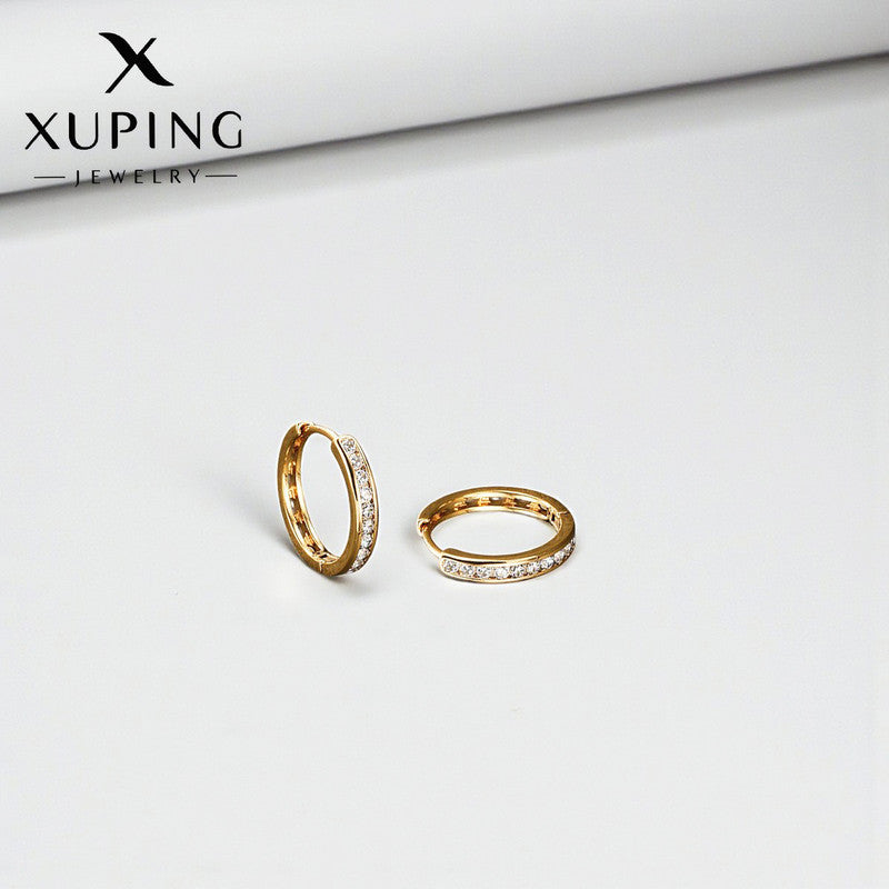 Xuping Jewelry Gold-Plated Gold Toned AD Studded Contemporary Hoop Earrings
