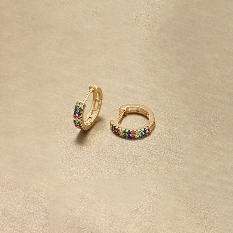 Xuping Jewelry Gold-Plated Gold Toned Multicolour AD Studded Contemporary Hoop Earrings