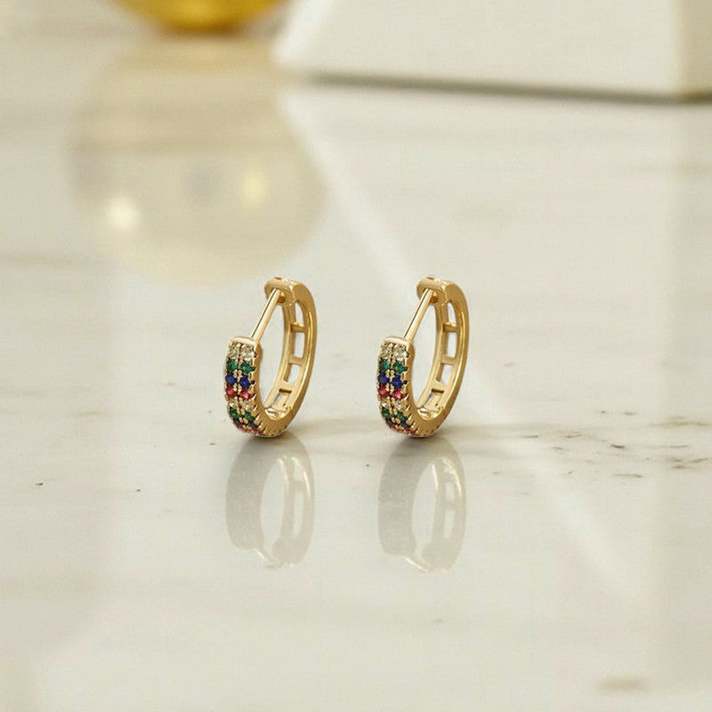 Xuping Jewelry Gold-Plated Gold Toned Multicolour AD Studded Contemporary Hoop Earrings