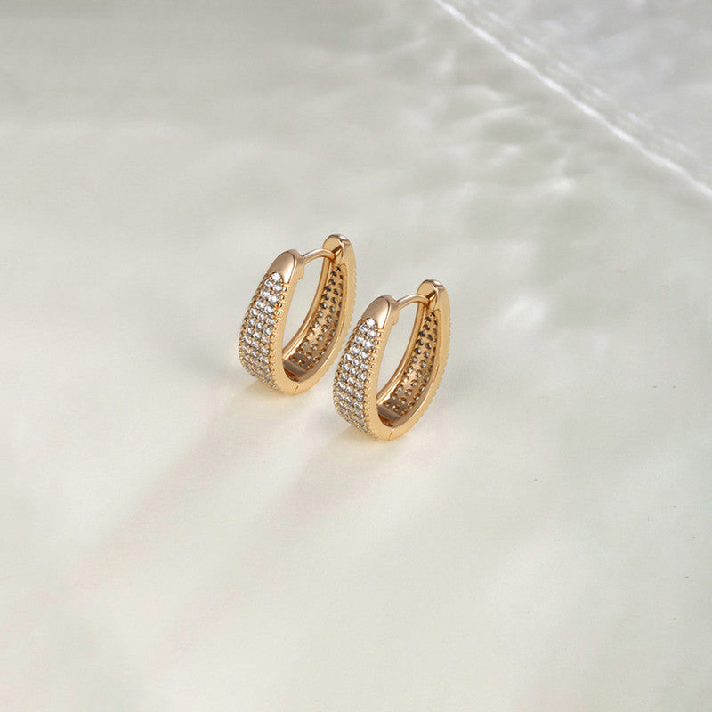 Xuping Jewelry Gold-Plated Gold Toned AD Studded Contemporary Hoop Earrings