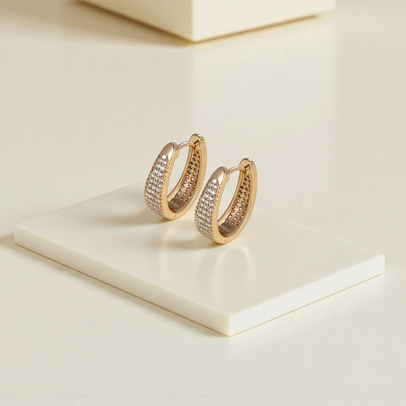 Xuping Jewelry Gold-Plated Gold Toned AD Studded Contemporary Hoop Earrings