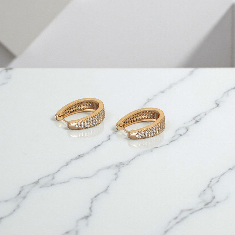 Xuping Jewelry Gold-Plated Gold Toned AD Studded Contemporary Hoop Earrings