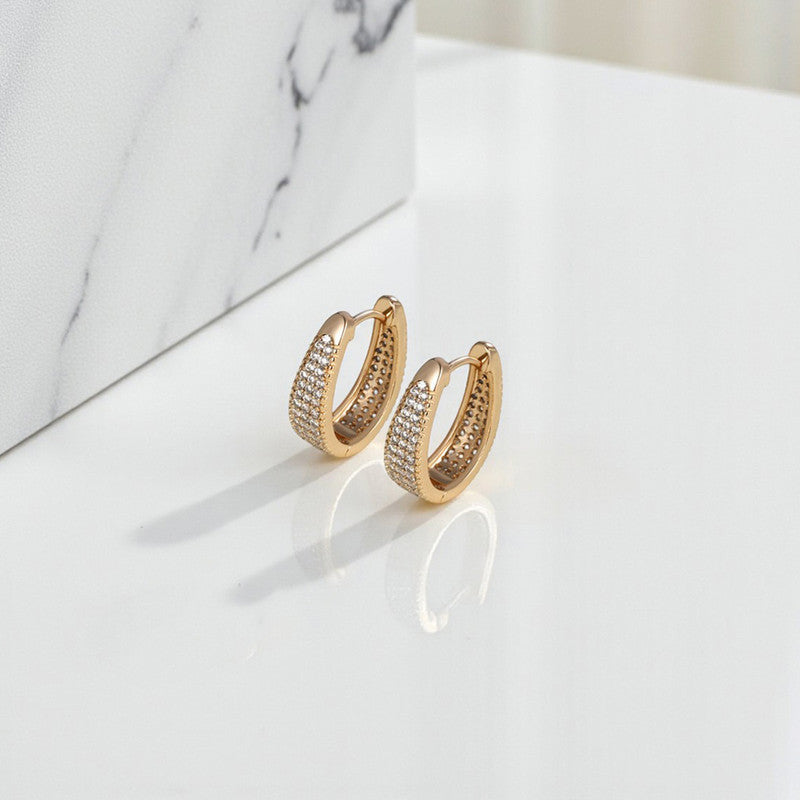 Xuping Jewelry Gold-Plated Gold Toned AD Studded Contemporary Hoop Earrings