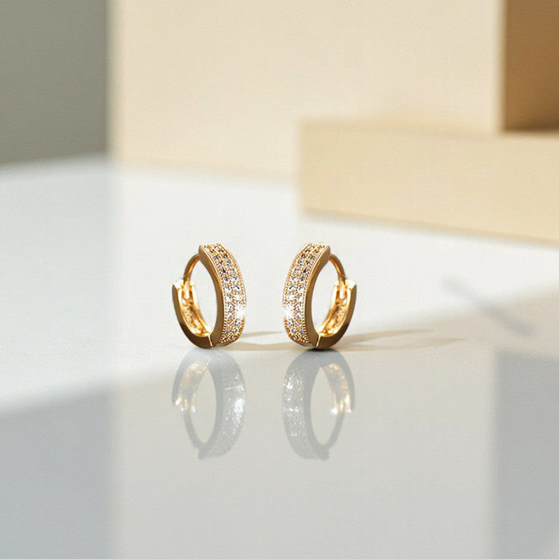 Xuping Jewelry Gold-Plated Gold Toned AD Studded Contemporary Hoop Earrings