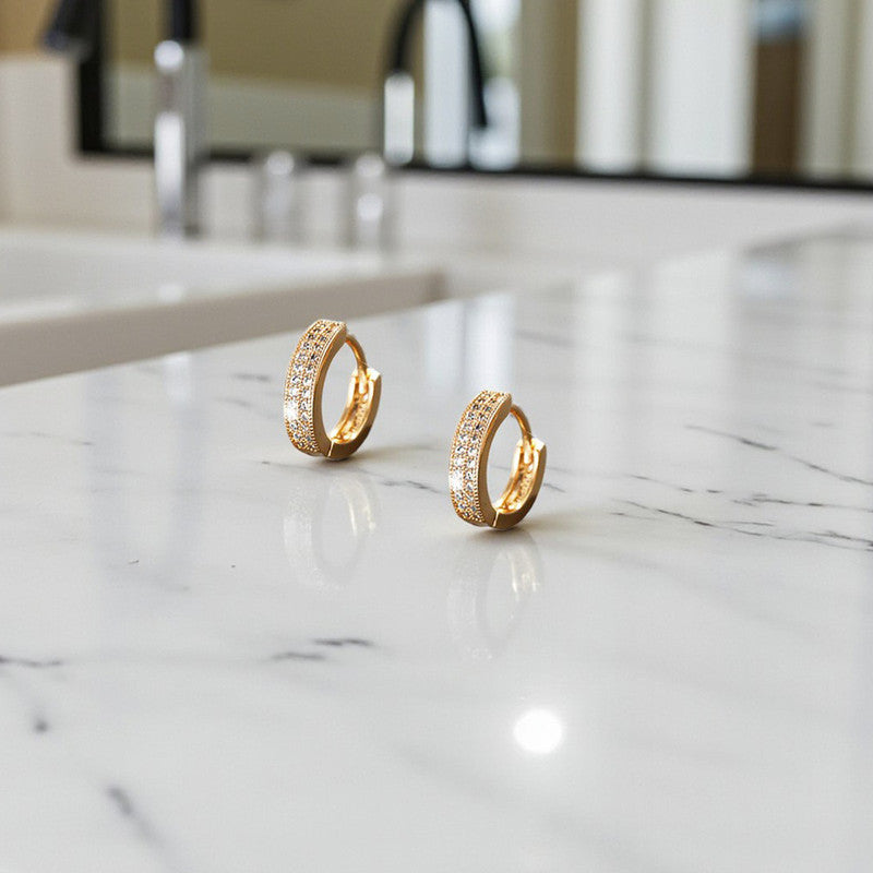 Xuping Jewelry Gold-Plated Gold Toned AD Studded Contemporary Hoop Earrings