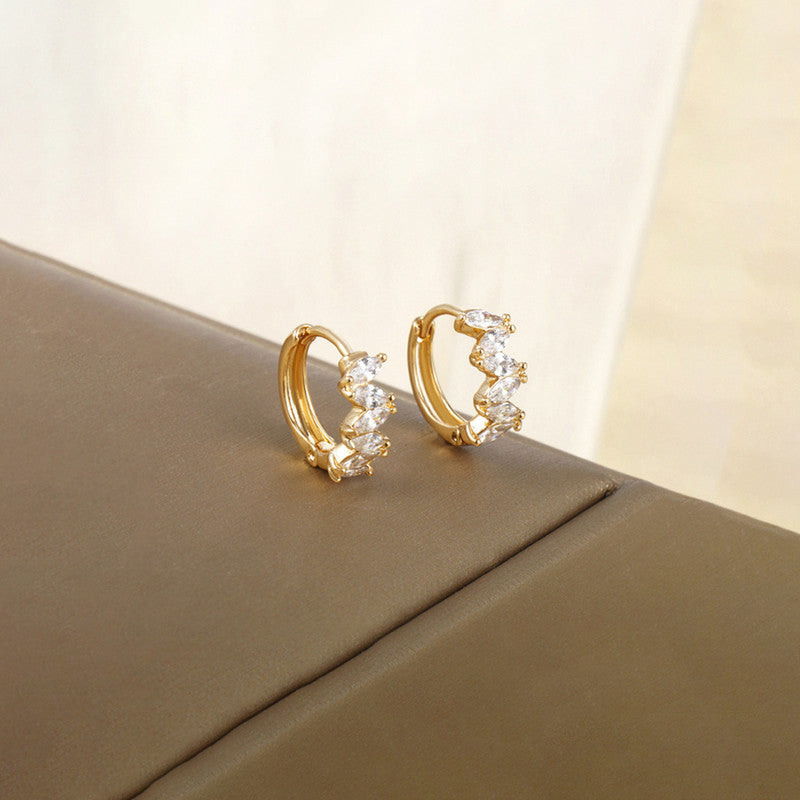 Xuping Jewelry Gold-Plated Gold Toned AD Studded Contemporary Hoop Earrings