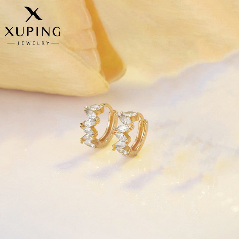 Xuping Jewelry Gold-Plated Gold Toned AD Studded Contemporary Hoop Earrings