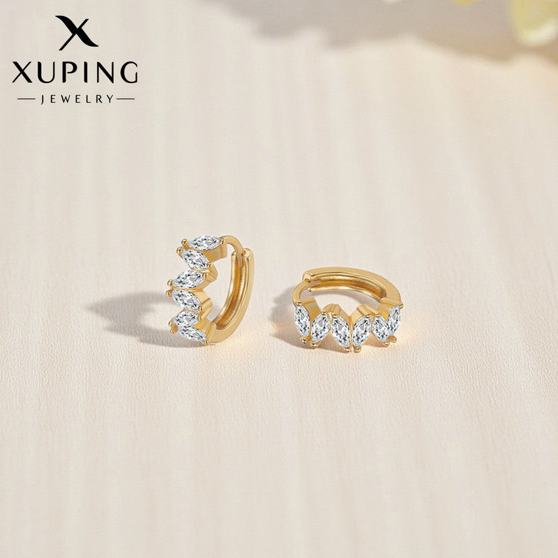 Xuping Jewelry Gold-Plated Gold Toned AD Studded Contemporary Hoop Earrings