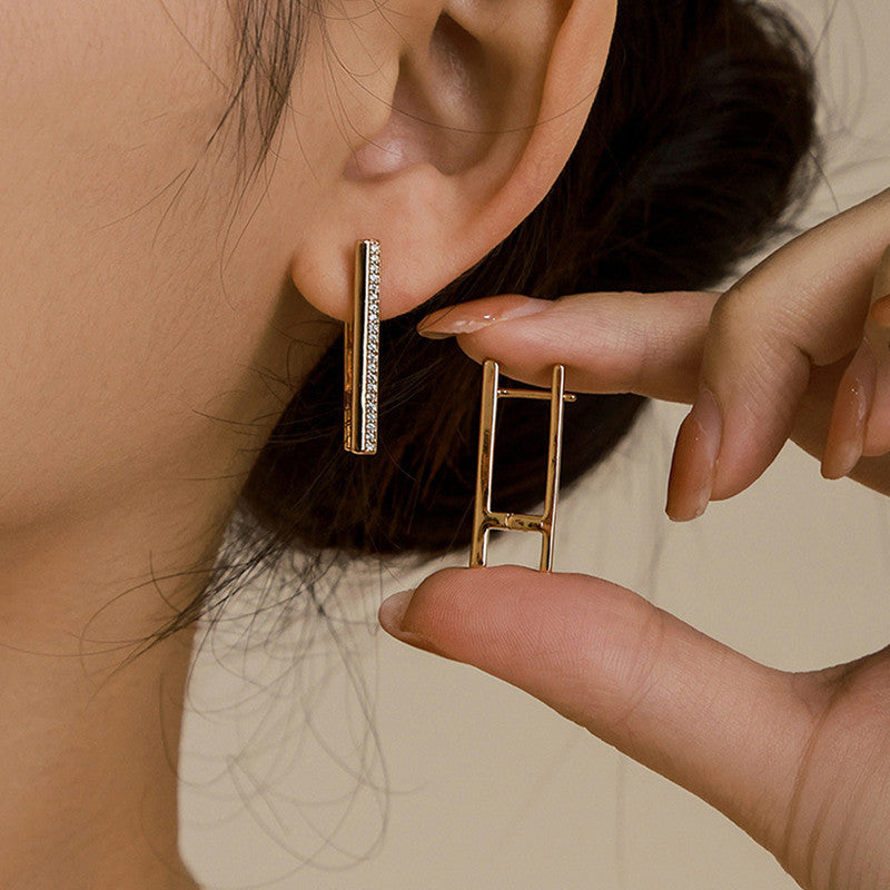 Xuping Jewelry Gold Plated Contemporary Geometric AD Studded Hoop Earrings