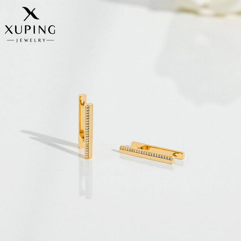 Xuping Jewelry Gold Plated Contemporary Geometric AD Studded Hoop Earrings