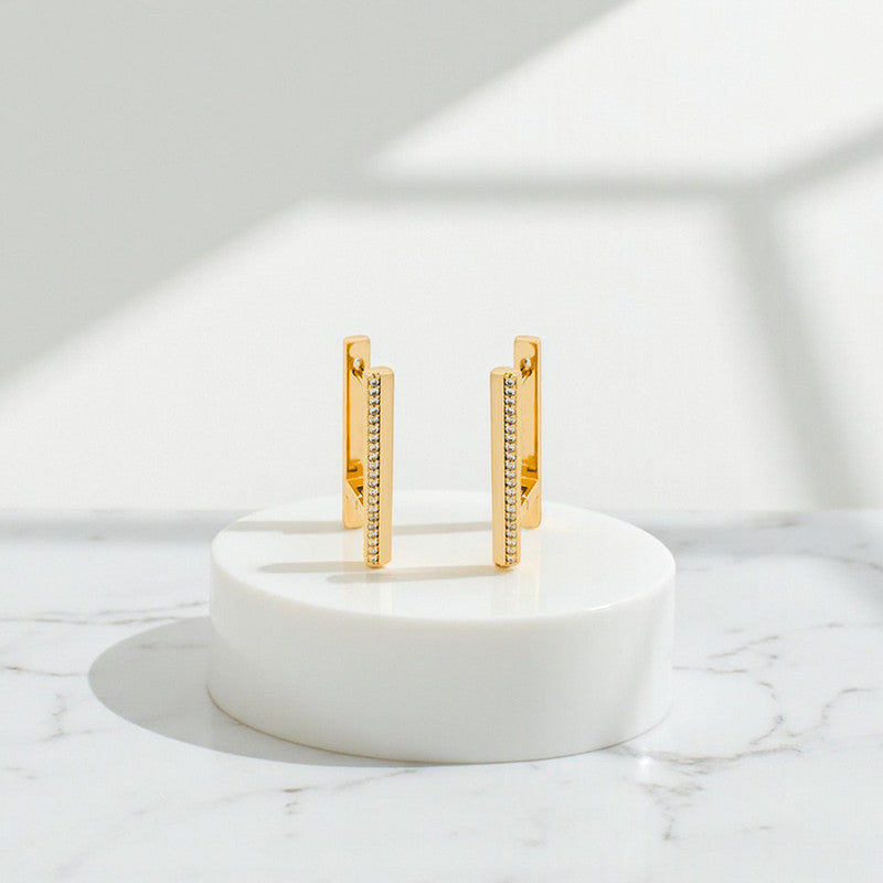 Xuping Jewelry Gold Plated Contemporary Geometric AD Studded Hoop Earrings