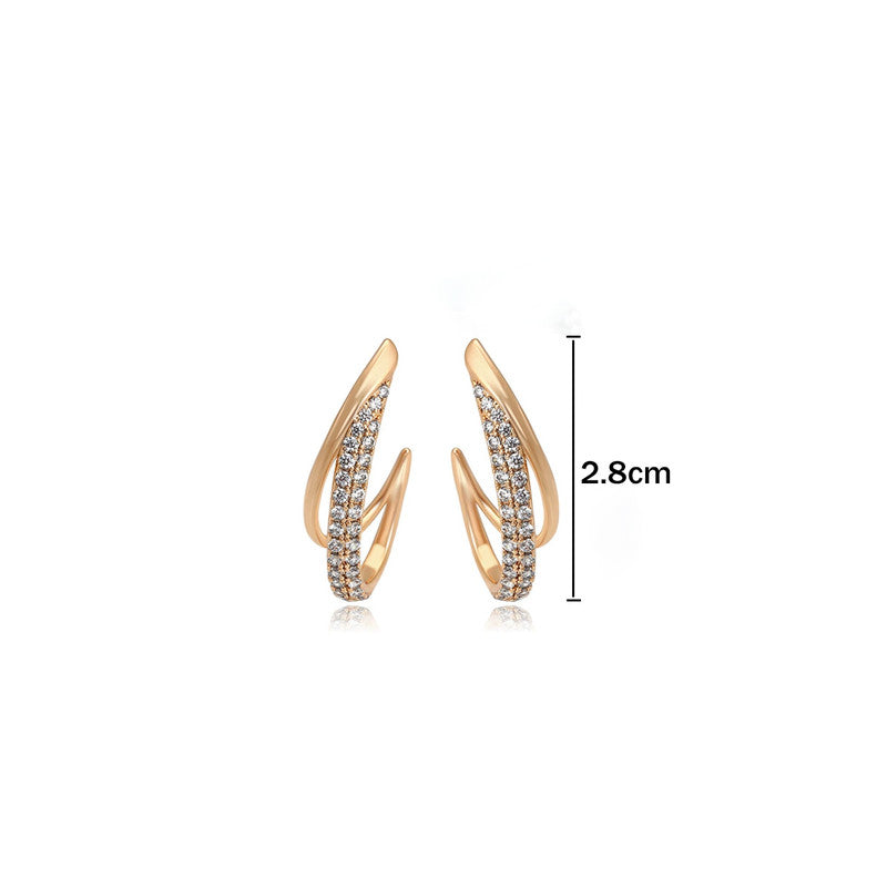 Xuping Jewelry Gold Plated Contemporary Moon Shaped AD Studded Half Hoop Earrings