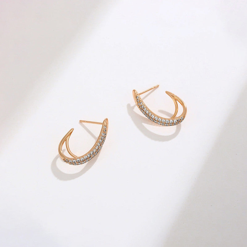 Xuping Jewelry Gold Plated Contemporary Moon Shaped AD Studded Half Hoop Earrings