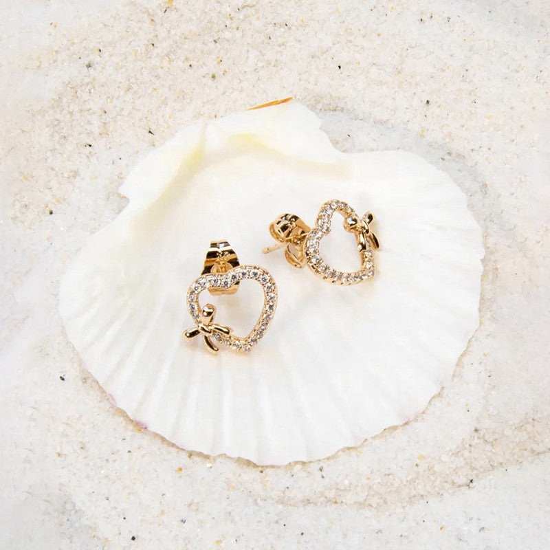 Xuping Jewelry Gold-Plated Heart Themed AD Studded Stud Earrings