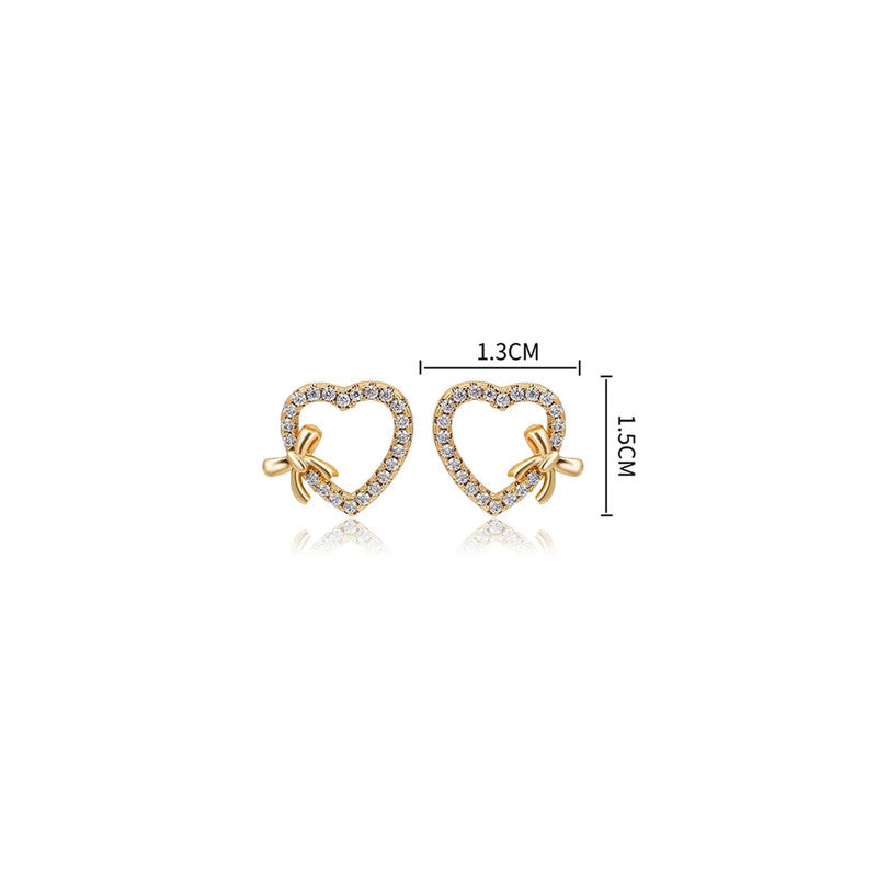 Xuping Jewelry Gold-Plated Heart Themed AD Studded Stud Earrings