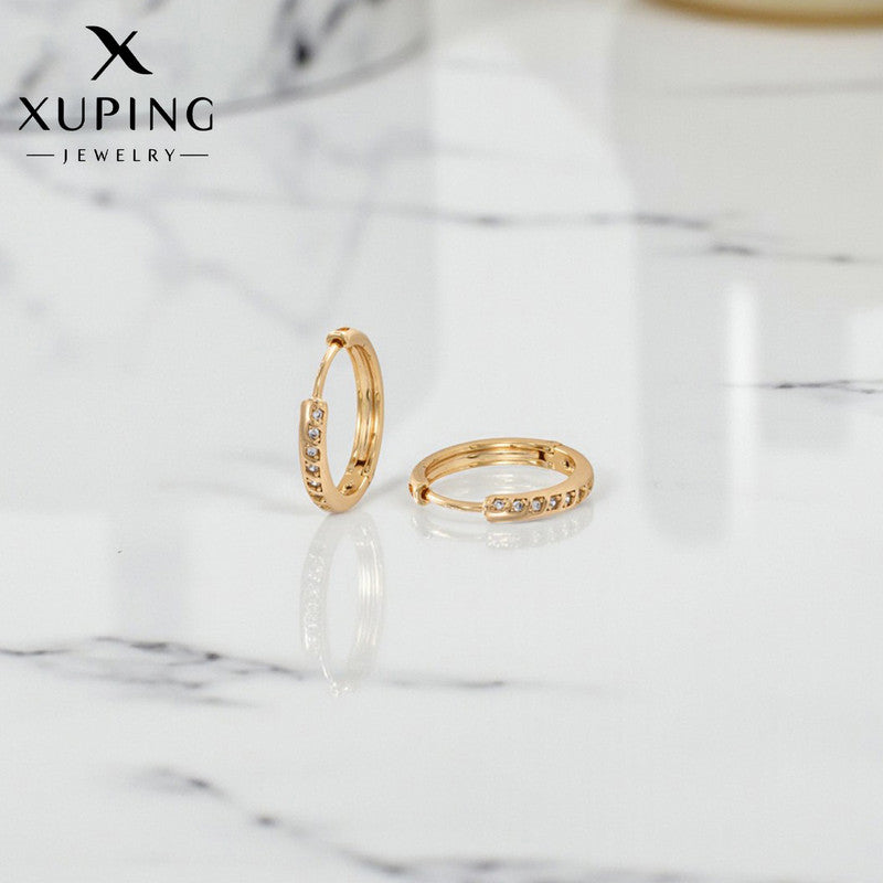 Xuping Jewelry Gold-Plated Gold Toned AD Studded Contemporary Hoop Earrings