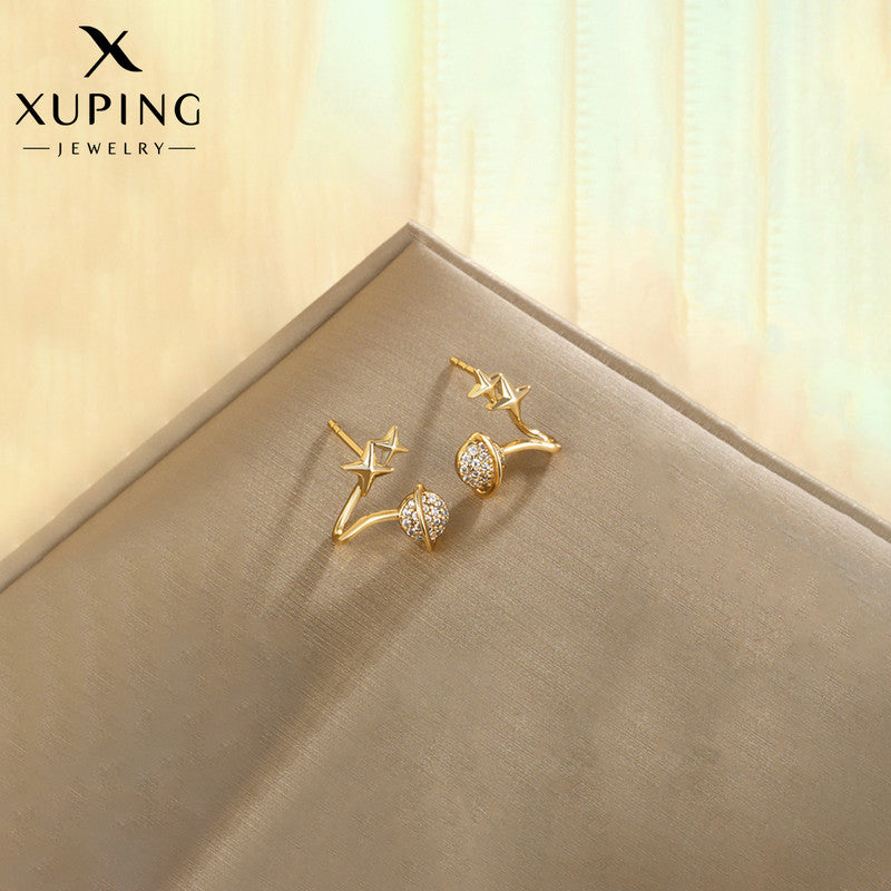 Xuping Jewelry Gold Plated Gold Toned Astro-Geological Themed AD Studded Ear Hoops