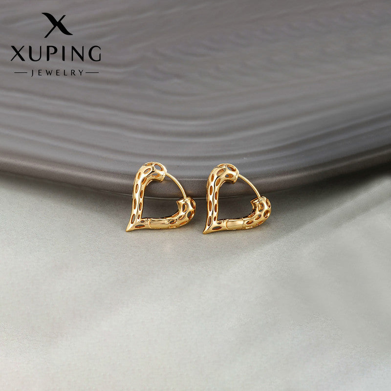 Xuping Jewelry Gold Plated Gold Toned Heart Themed Contemporary Hoop Earrings