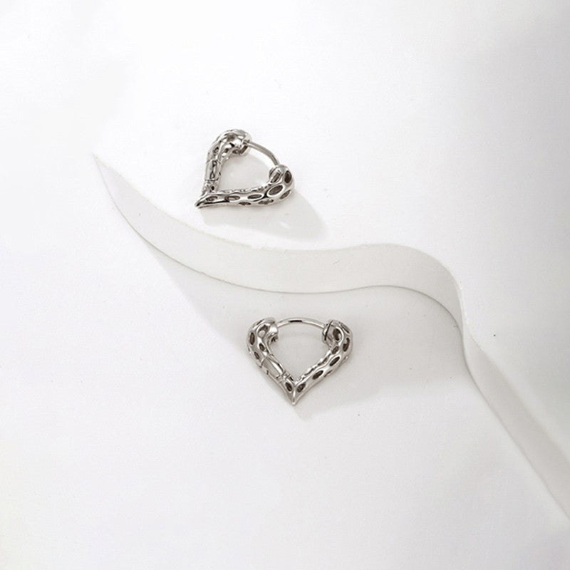 Xuping Jewelry Silver Plated Silver Toned Heart Themed Contemporary Hoop Earrings