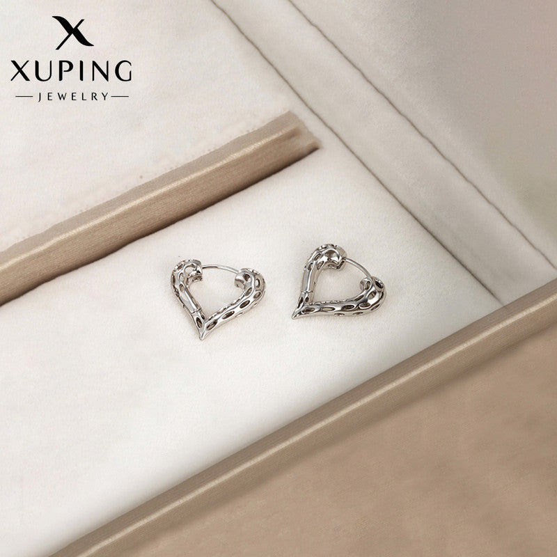Xuping Jewelry Silver Plated Silver Toned Heart Themed Contemporary Hoop Earrings