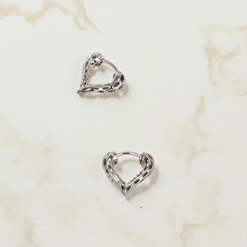 Xuping Jewelry Silver Plated Silver Toned Heart Themed Contemporary Hoop Earrings