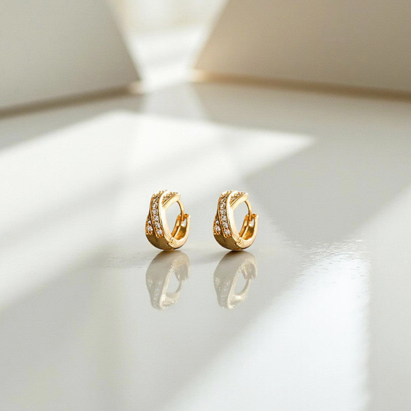 Xuping Jewelry Gold-Plated Gold Toned Cross Shaped AD Studded Contemporary Hoop Earrings