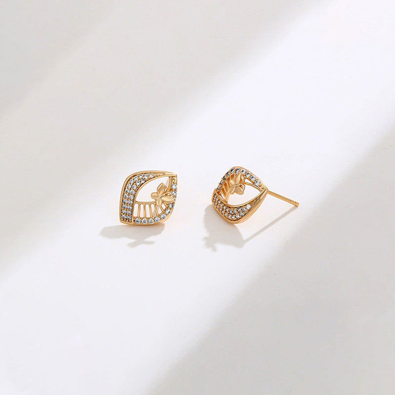 Xuping Jewelry Gold-Plated Butterfly Themed AD Studded Stud Earrings