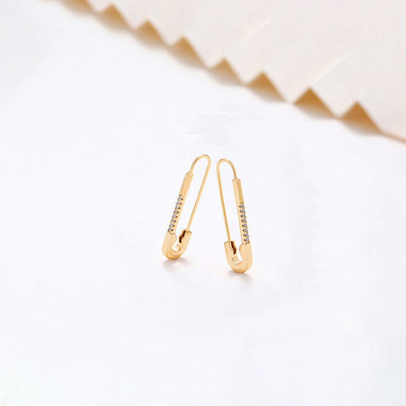 Xuping Jewelry Gold-Plated Safety Pin Shaped AD Studded Drop Earrings