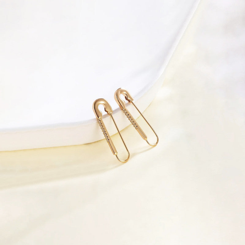Xuping Jewelry Gold-Plated Safety Pin Shaped AD Studded Drop Earrings