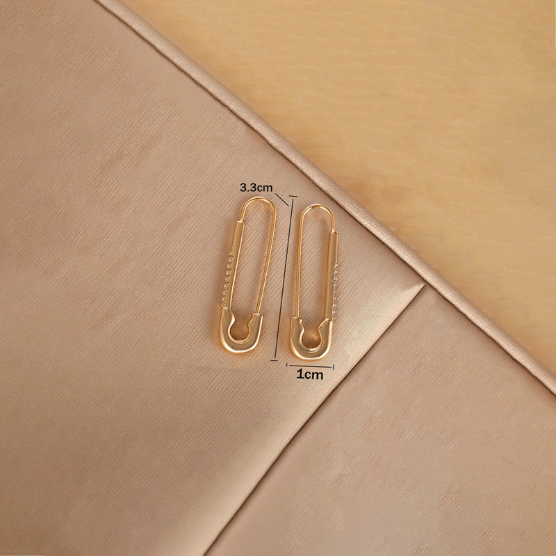 Xuping Jewelry Gold-Plated Safety Pin Shaped AD Studded Drop Earrings