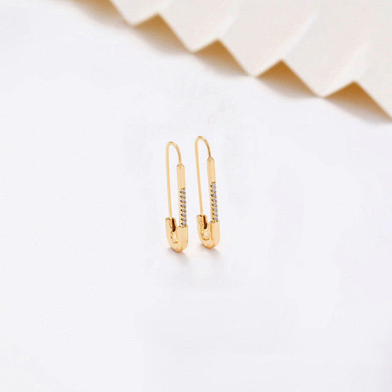 Xuping Jewelry Gold-Plated Safety Pin Shaped AD Studded Drop Earrings